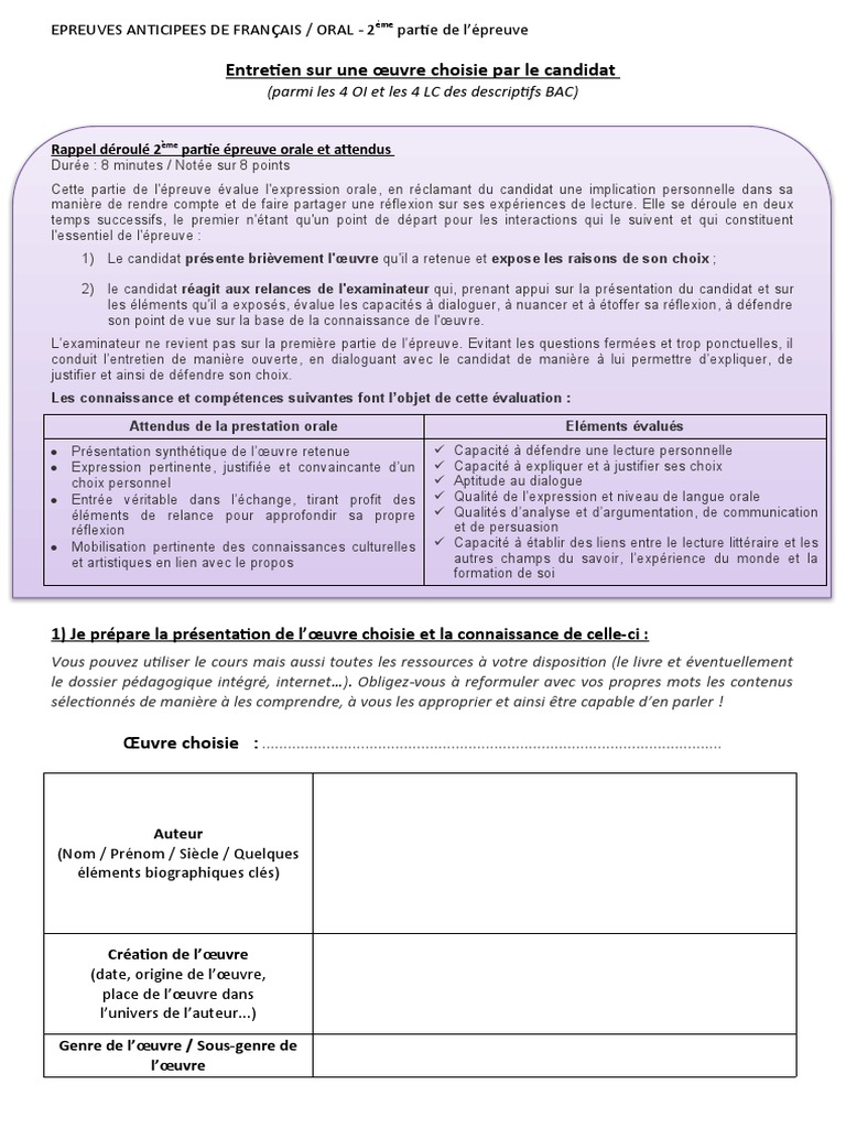 Entretien Oral Bac Français: Guide Pratique | PDF