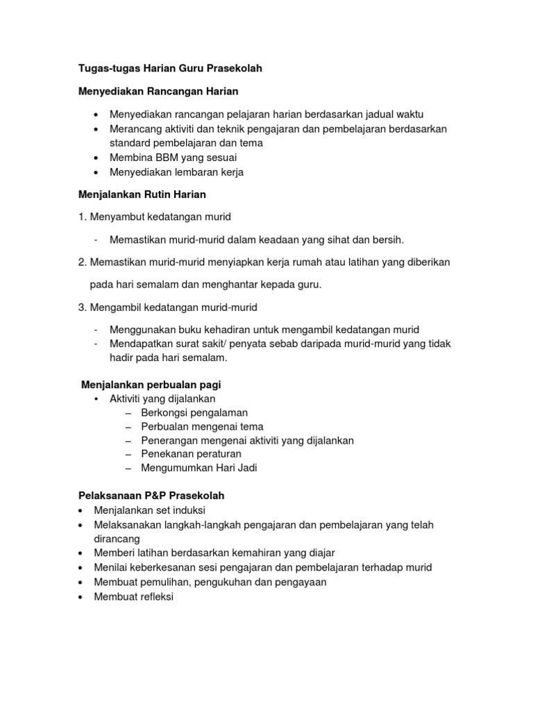 Tugas2 Harian Guru Prasekolah