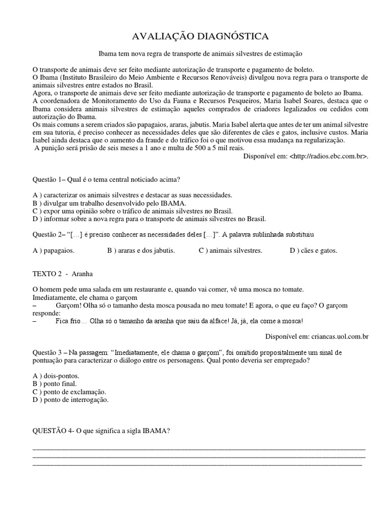 AVALIAÇÃO DIAGNÓSTICA | PDF