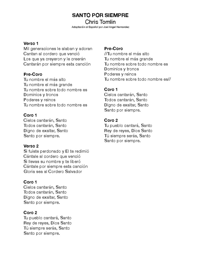 Letra de "Santo por Siempre" | PDF