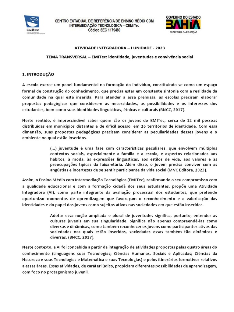 Atividade Integradora: Identidade e Juventude | PDF