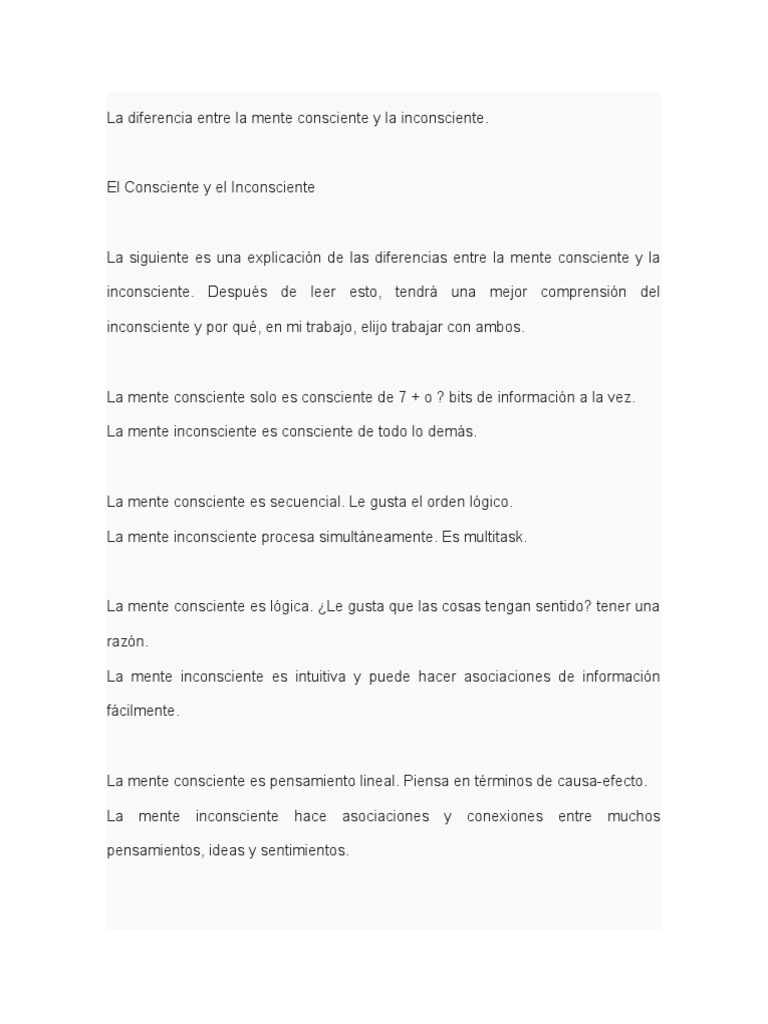 La Diferencia Entre La Mente Consciente Y La Inconsciente Pdf