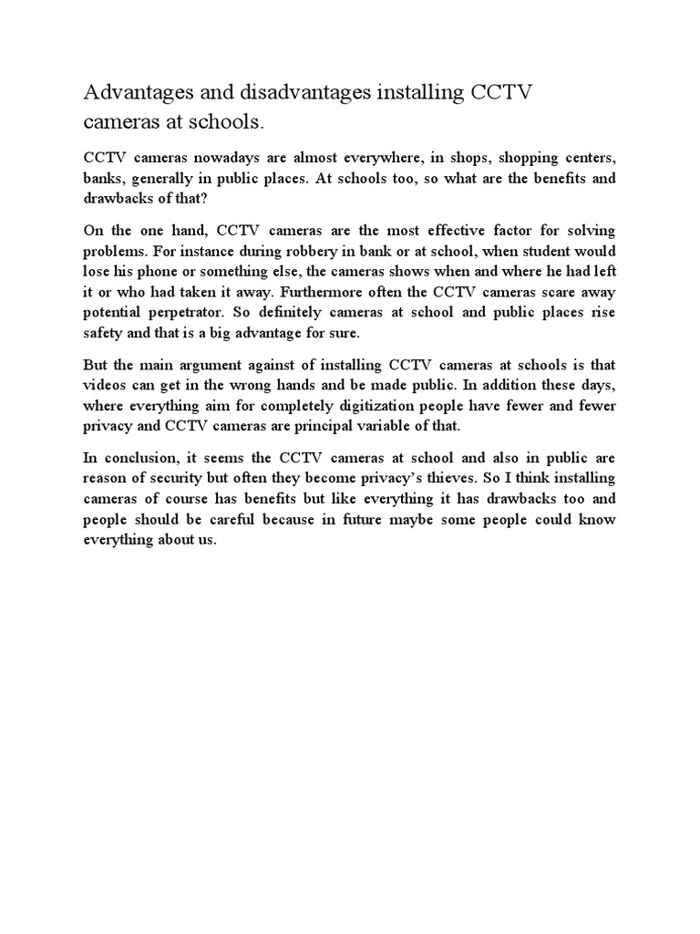 Advantages and Disadvantages Installing CCTV Cameras at Schools PDF