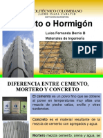 Concreto y sus componentes: cemento, mortero y hormigón