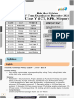Date Sheet Syllabus Grade 5 ICT KPK Mirpur