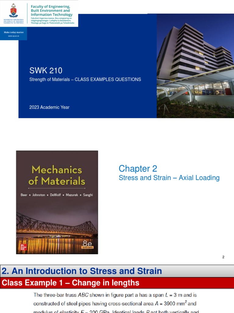 Chapter - 2 - Stress and Strain - Axial Loading - Class Examples | PDF