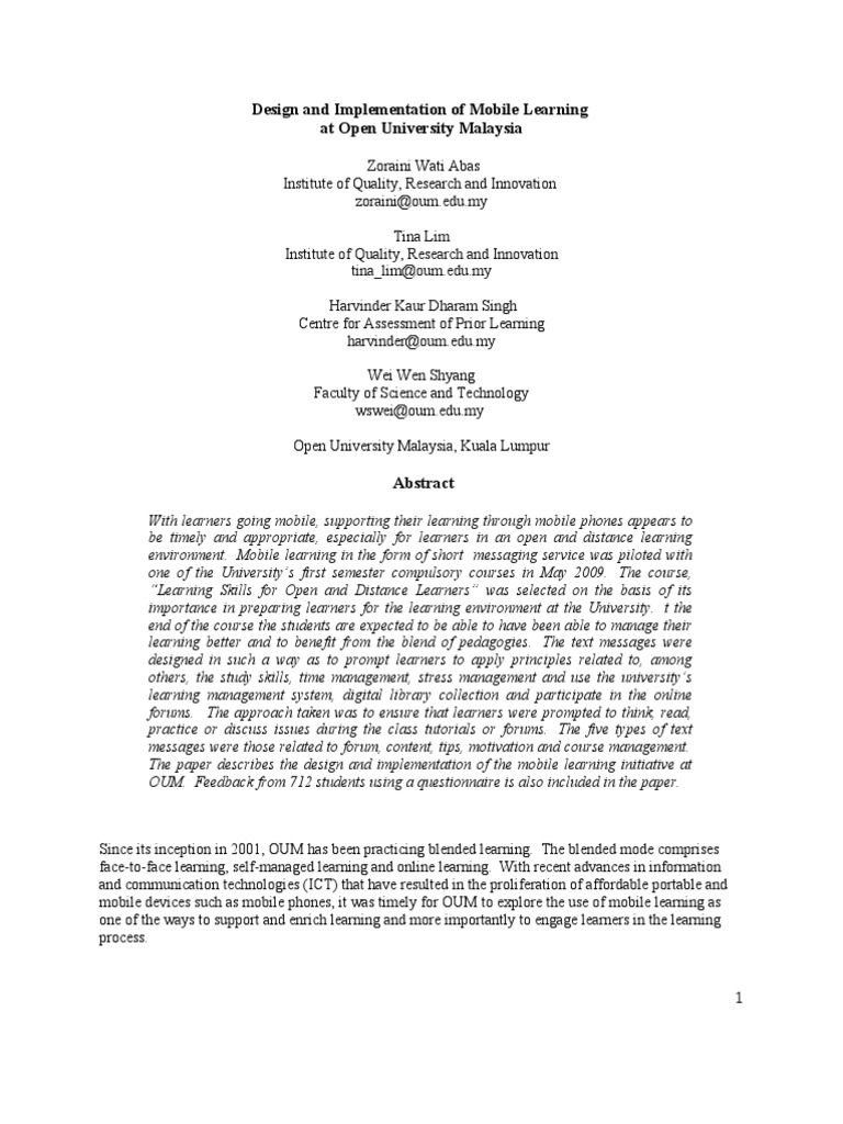 Design and Implementation of Mobile Learning at The Open University ...