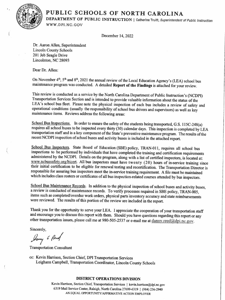 Lincoln DPI Letter and Report 11-21 | PDF