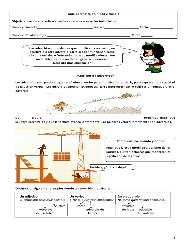 Guía de Adverbios para Quinto Grado | PDF
