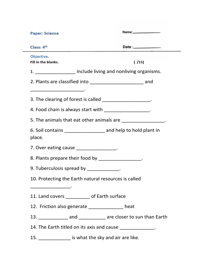 Class 4 Science Question Paper PDF | PDF