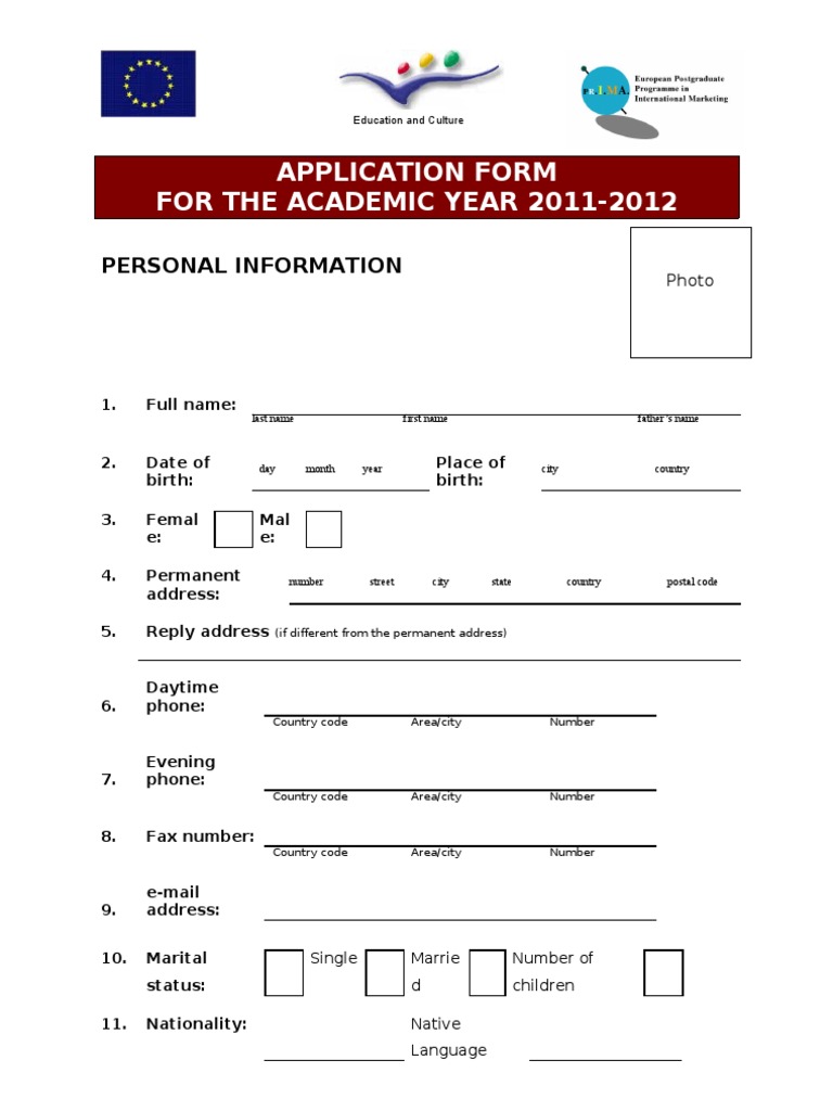 Application Form for Academic Year 2011-2012 | PDF | Academia | Students