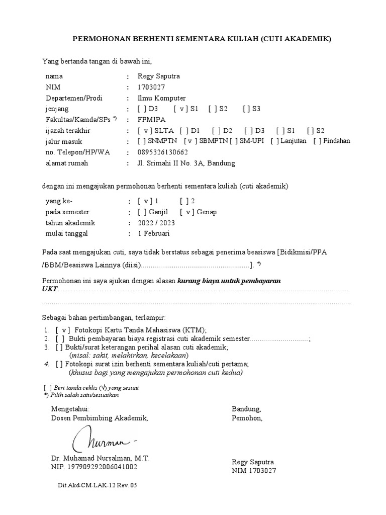 Formulir Cuti Akademik Pdf