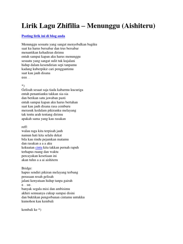 Lirik Lagu Zhifilia