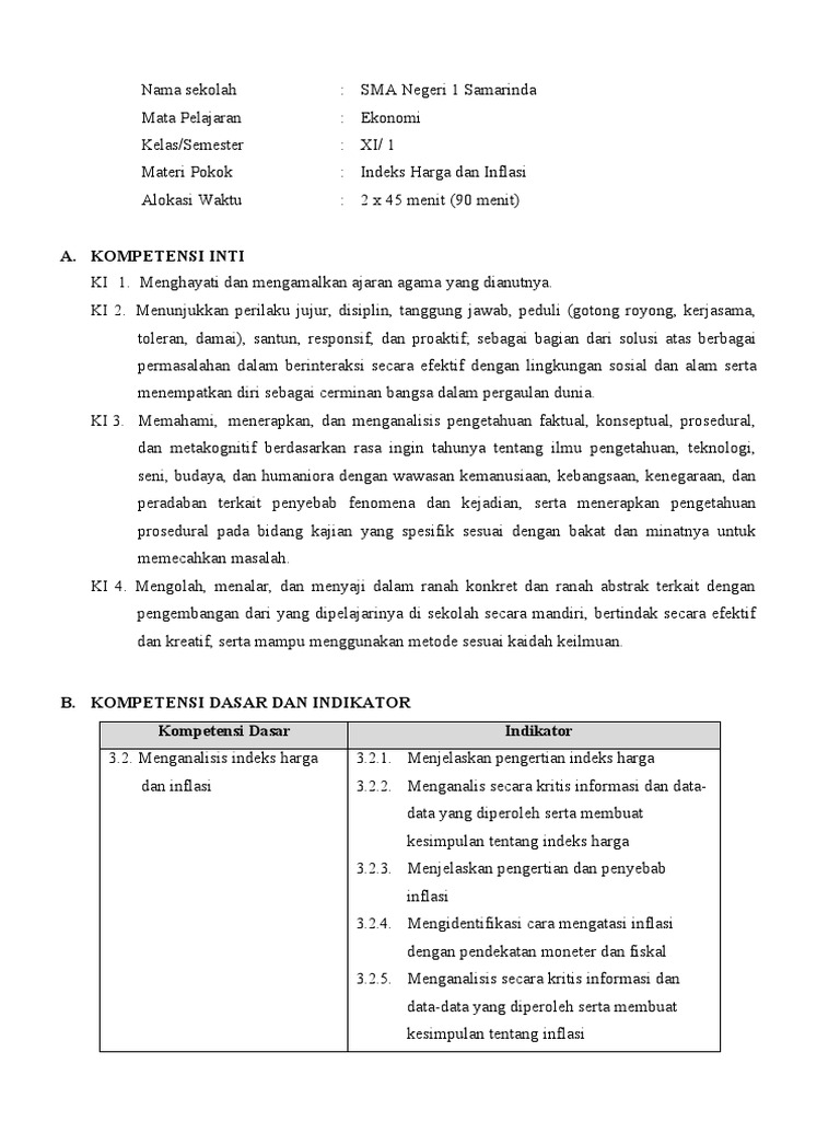 RPP Indeks Harga Dan Inflasi | PDF