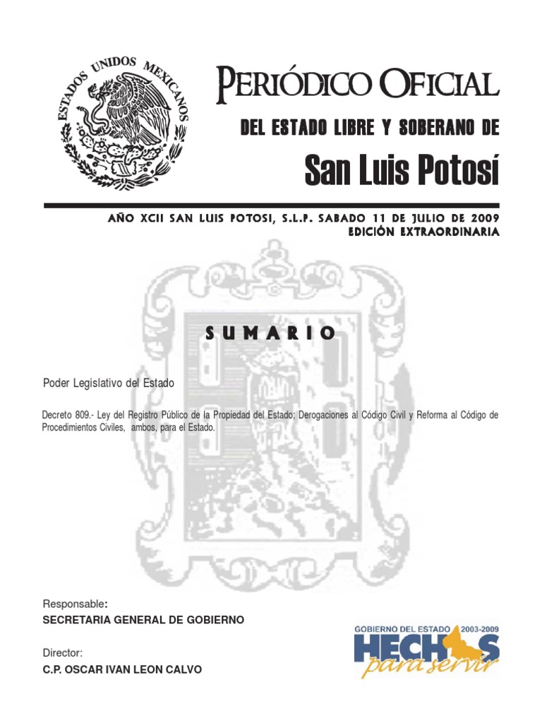 Decreto 809 ley reg pub prop derog al cod civ y ref al de proc civ