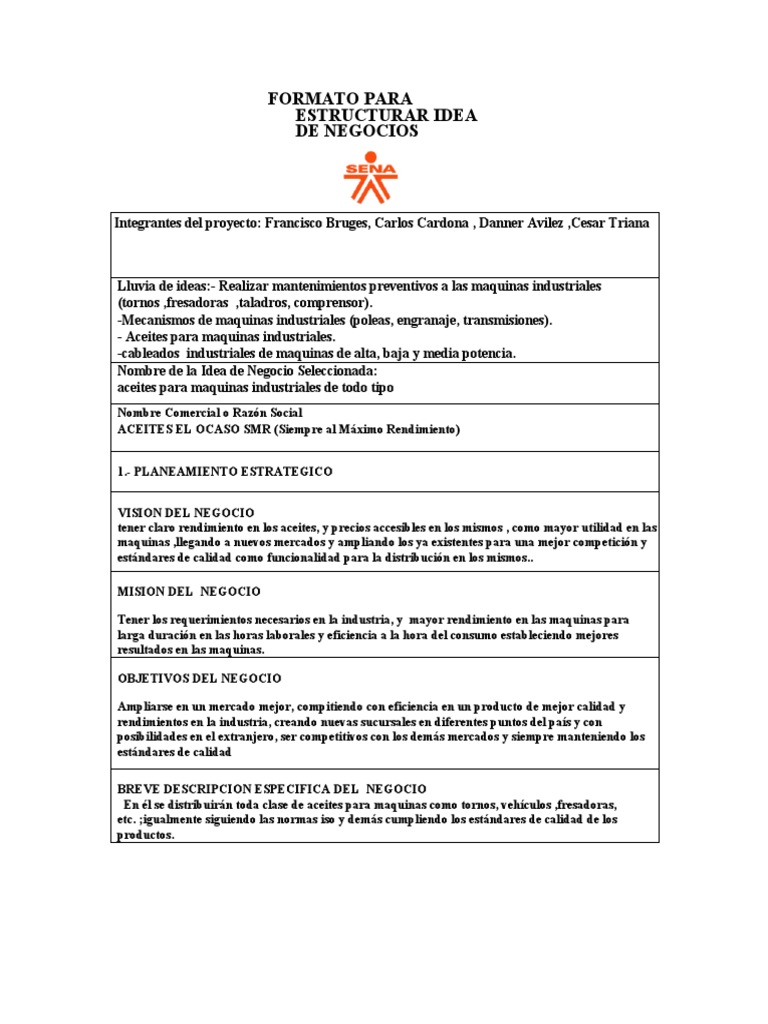 Formato Estructura Idea de Negocio  PDF