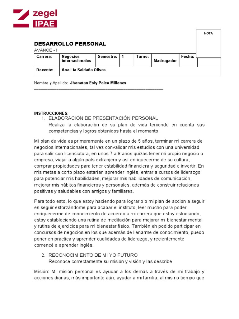 Examen de Desarrollo Personal | PDF | Iniciativa empresarial