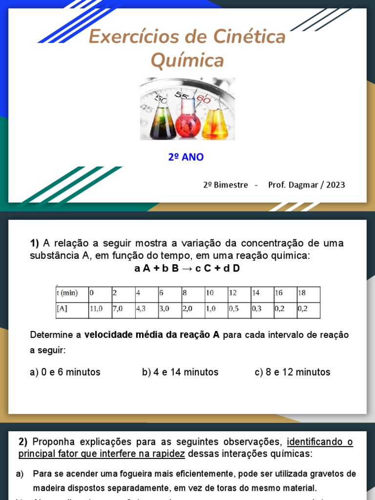 Exercícios de Cinética Química 1 Parte | PDF