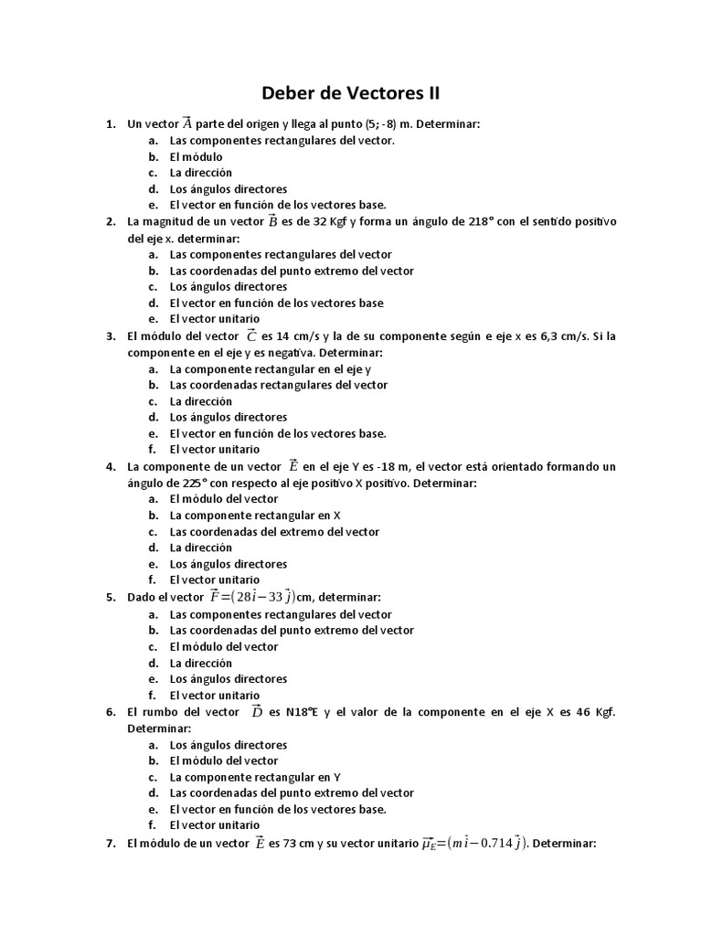 Deber de Vectores II-1 | PDF | Vector Euclidiano | Sistema de ...