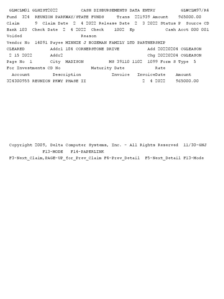 County Cash Dispersements Showing Bozeman Check PDF