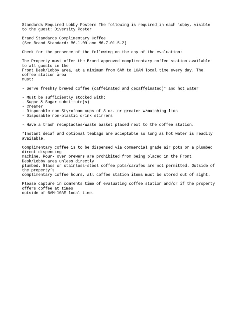 Lobby Coffee Station Standards | PDF