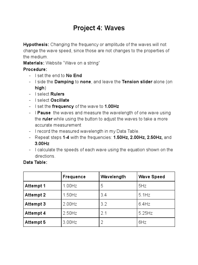 Wave Speed and Frequency Experiment | PDF