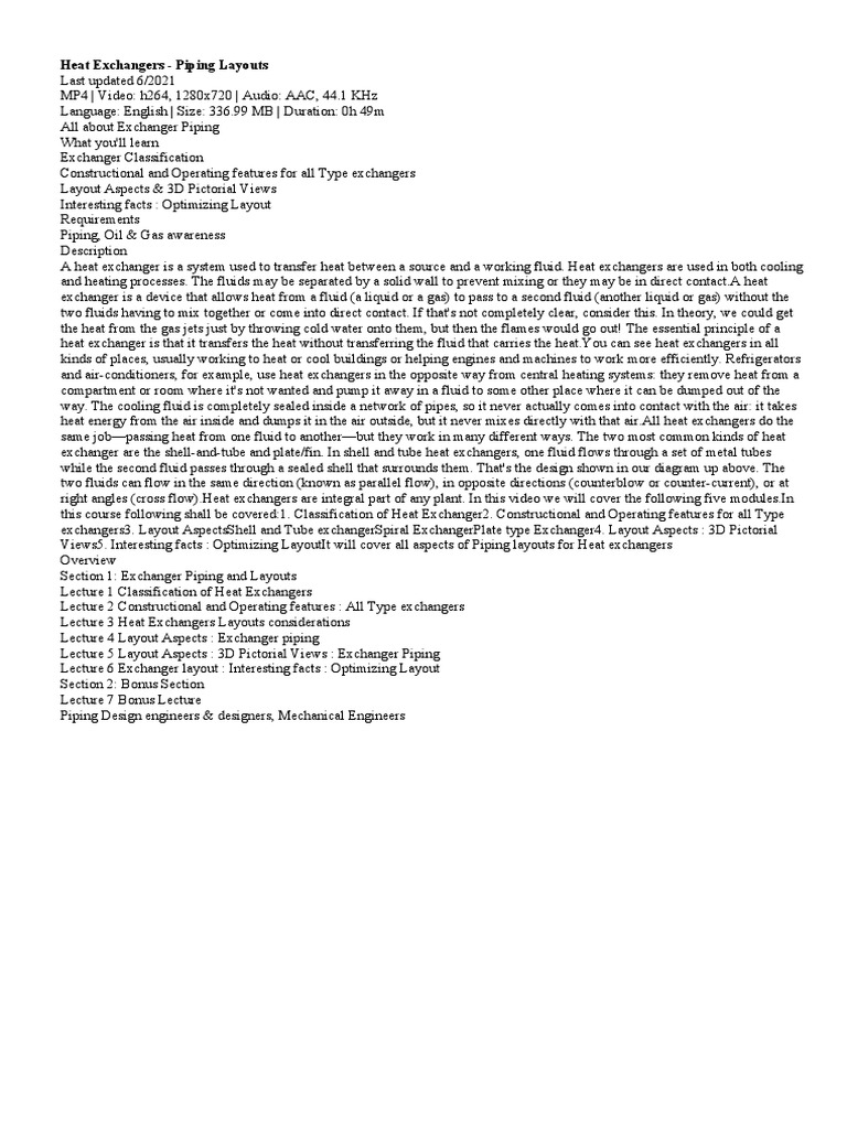 Heat Exchangers Piping Layouts PDF Heat Exchanger Heat