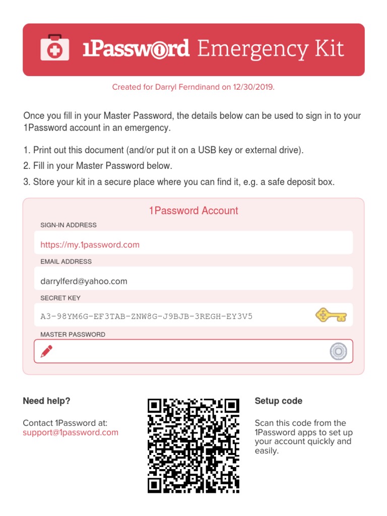 1password Emergency Kit PDF