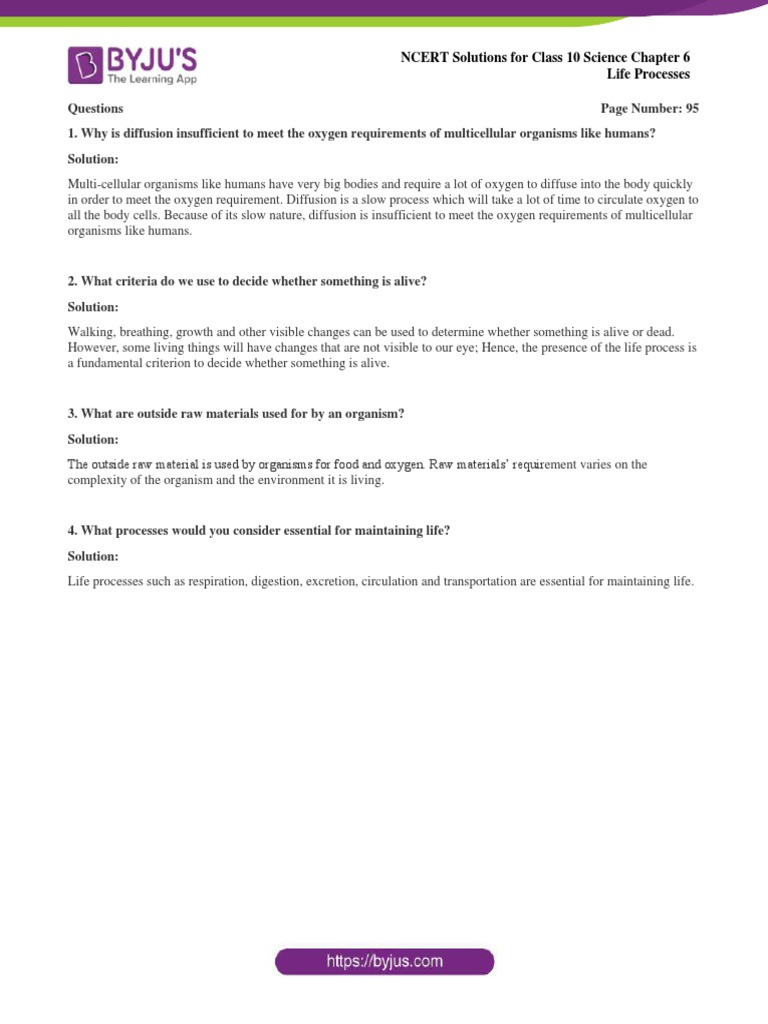 NCERT Solutions For Class 10 March 29 Science Chapter 6 Life Processes ...