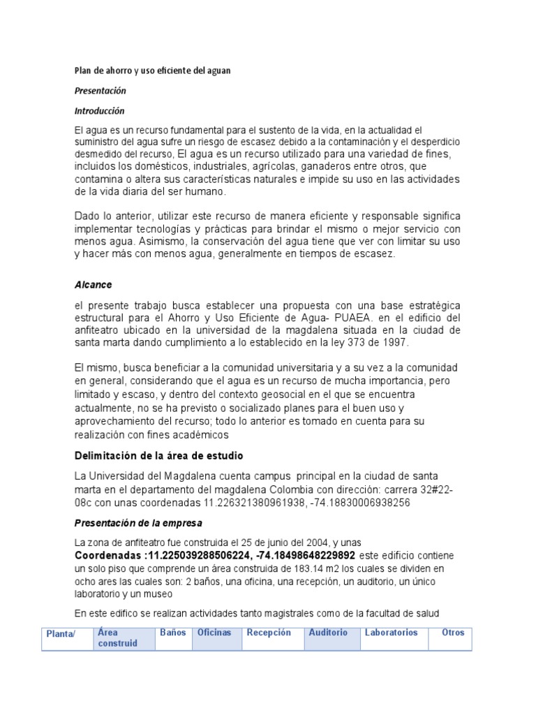 Plan de Ahorro y Uso Eficiente Del Agua Expocision | PDF | Agua | Agua ...