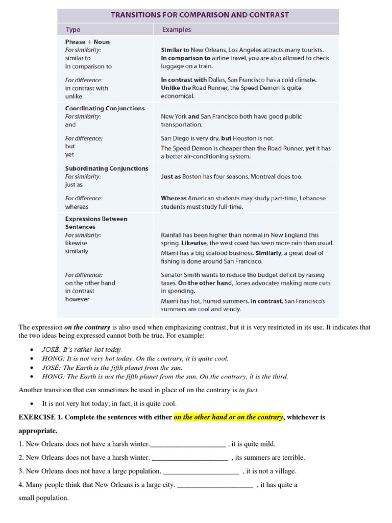 Contrast Expressions and Examples | PDF