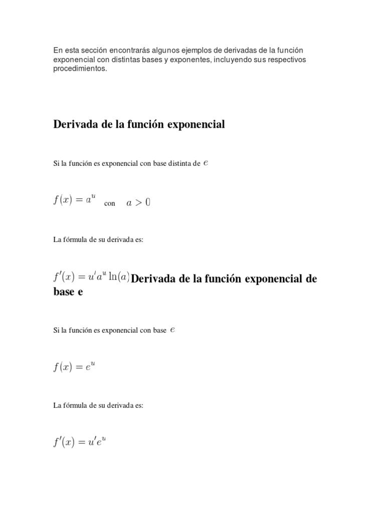 Derivadas de La Función Exponencial | PDF