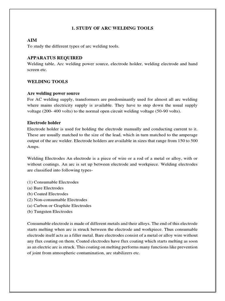 01.study of Arc Welding Tools | PDF | Construction | Welding