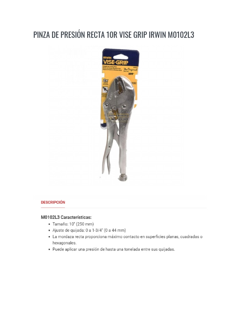 Pinza de Presión Recta 10R Vise Grip Irwin M0102L3 PDF