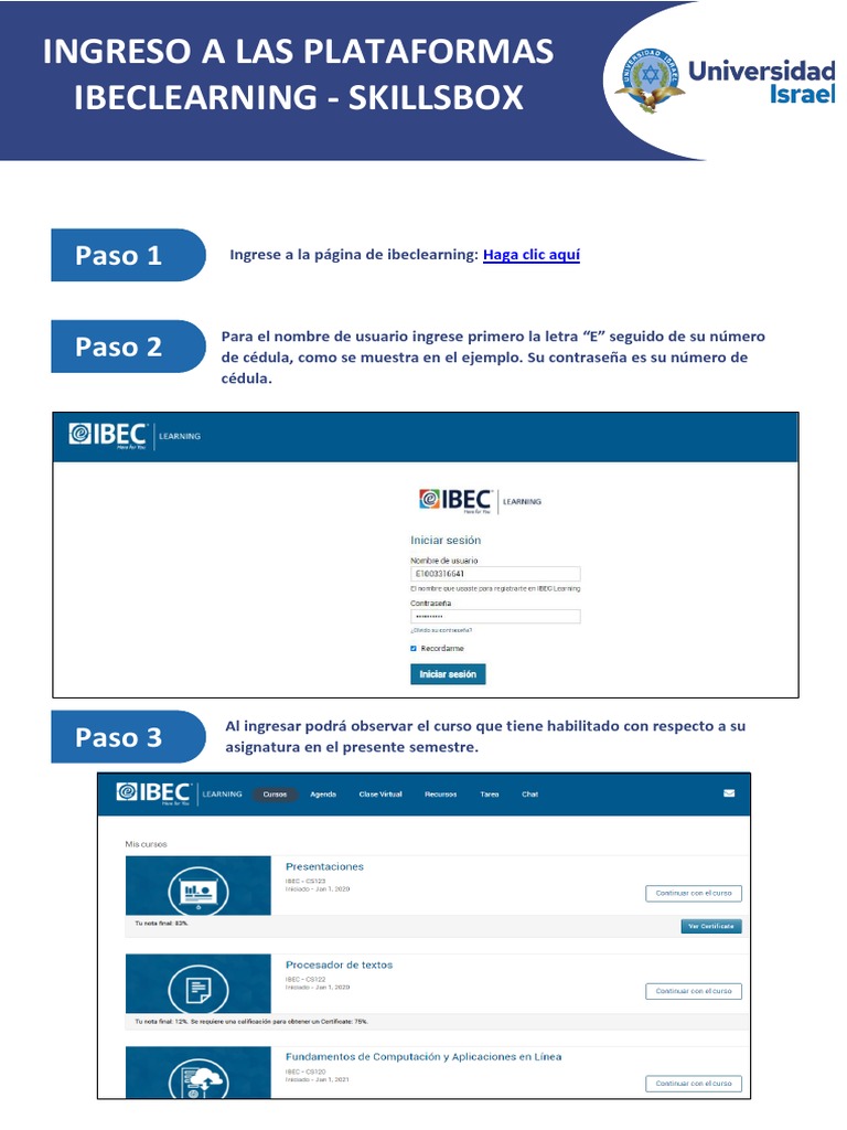 Ingreso a IBEC Learning y Skillsbox | PDF