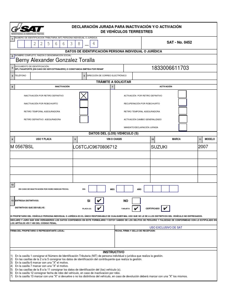 Formulario sat 452 editable pdf
