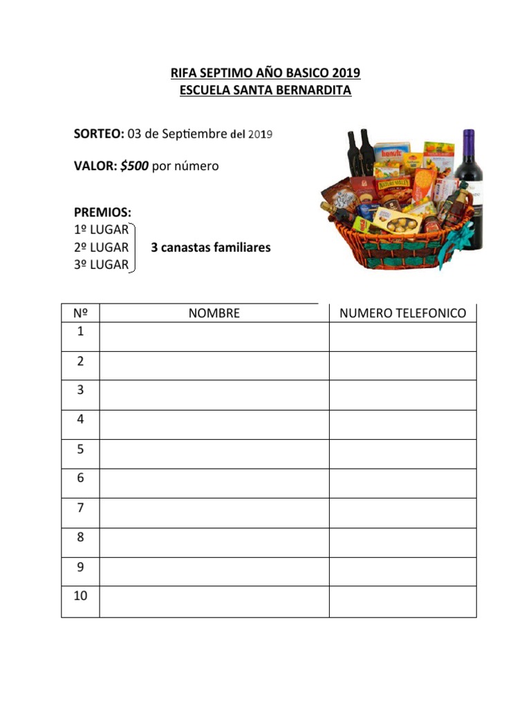 Rifa Escolar 2019: Premios y Sorteo | PDF
