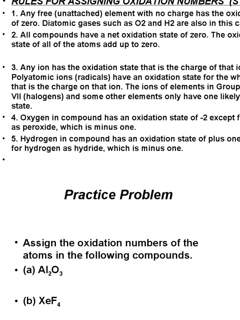 Rules For Assigning Oxidation Numbers | PDF