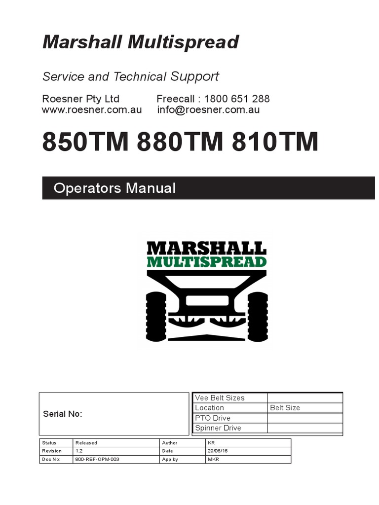 Marshall Multispread Operator's Manual | PDF
