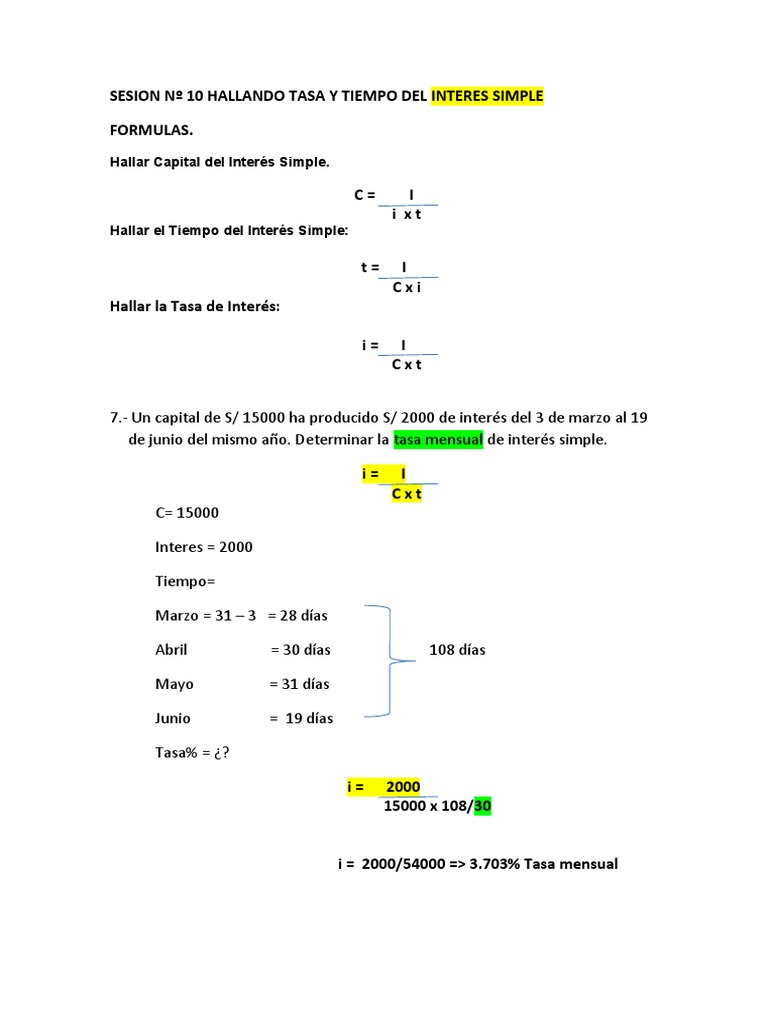 Avance de La Clase Hallando Tasa y Tiempo Del Interes Simple | PDF