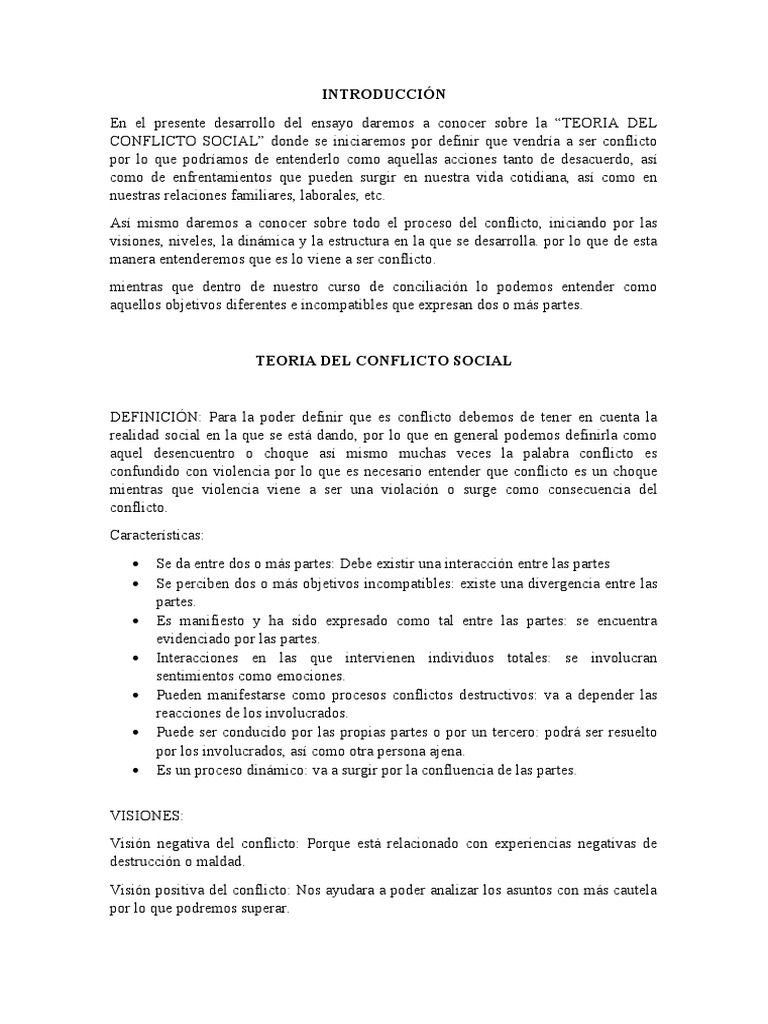 Teoria Del Conflicto Social PDF Conflicto (proceso) Comportamiento