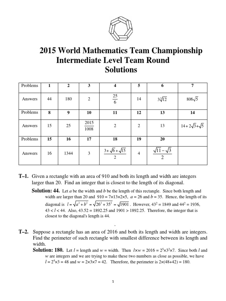 2015 SASMO WMTC Intermediate Team Problems and Solutions | PDF ...