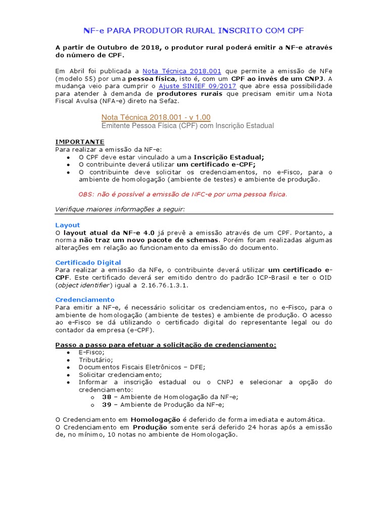 NF-e para Produtor Rural com CPF | PDF