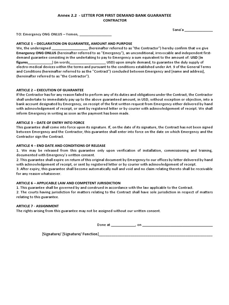 Annex 2.2 First Demand Bank Guarantee CONTRACTOR Final PDF
