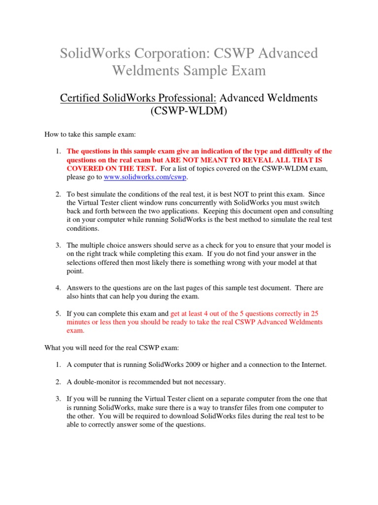 CSWP Advanced Weldments Sample Exam | PDF | Test (Assessment) | Computing