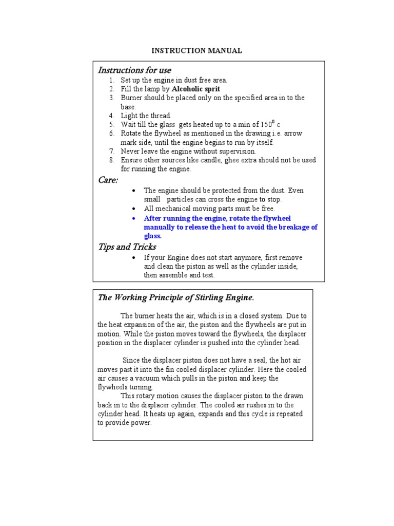 Stirling Engine Setup and Operation Guide | PDF
