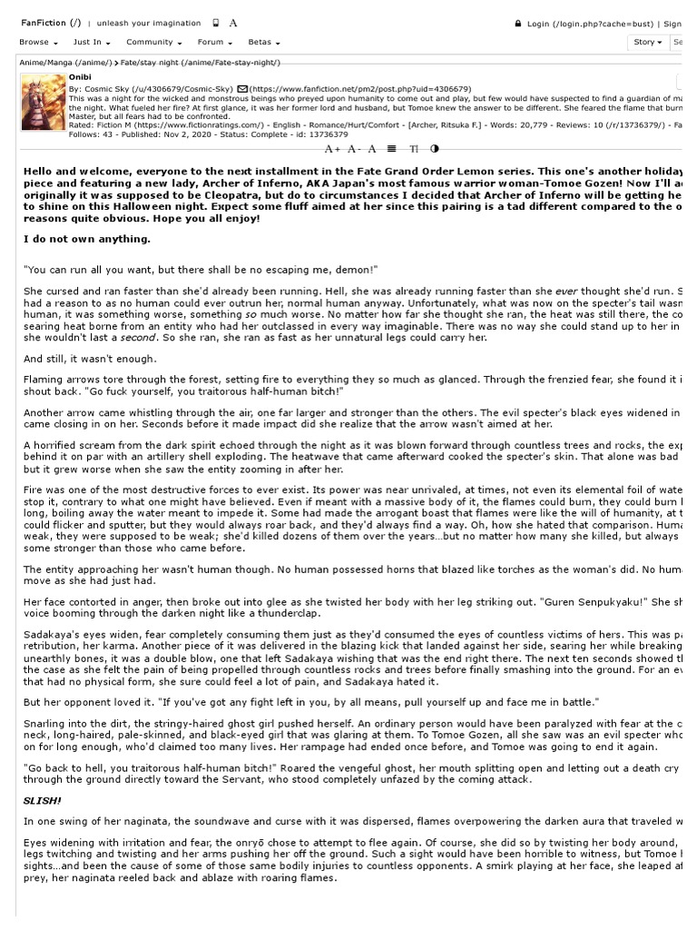 Onibi, A Fate Stay Night Fanfic FanFiction PDF