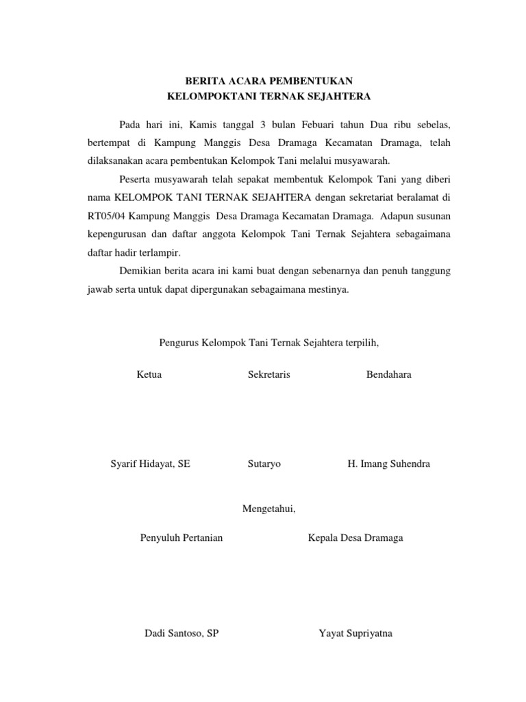 Berita Acara Pembentukan Kelompok Tani