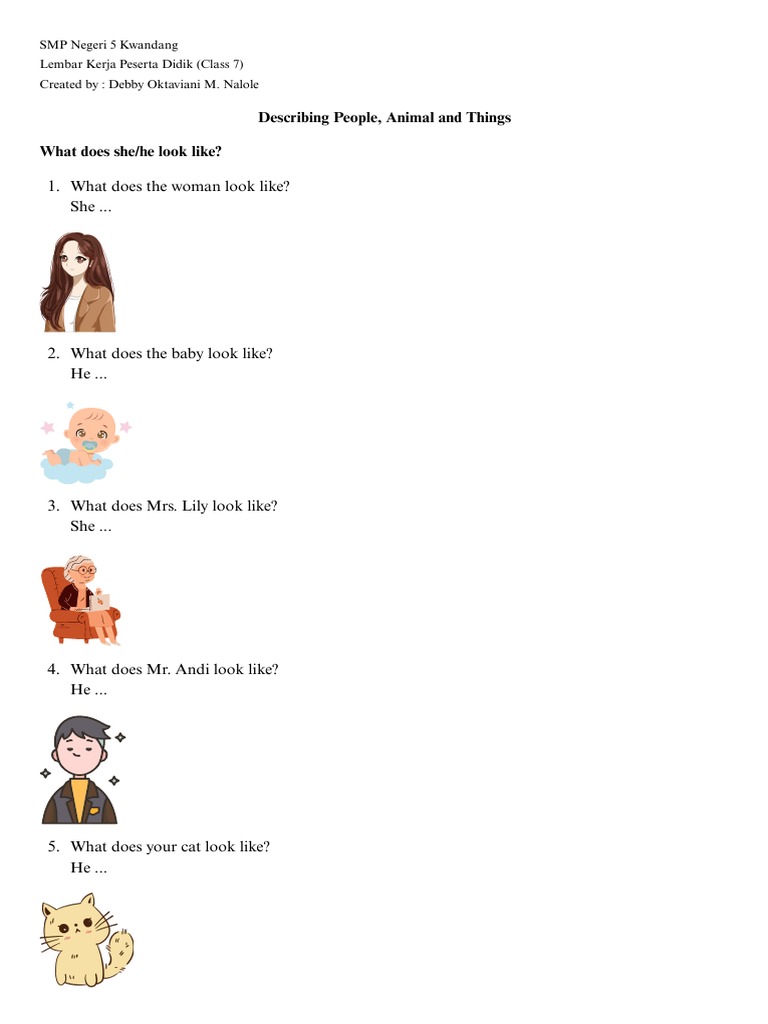 LKPD Class 7 Describing People, Animal and Things | PDF