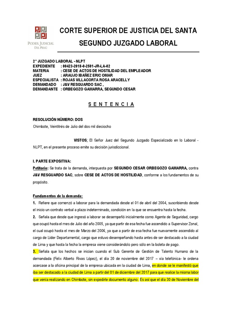 Sentencia Principios | PDF | Ley procesal | Derecho laboral